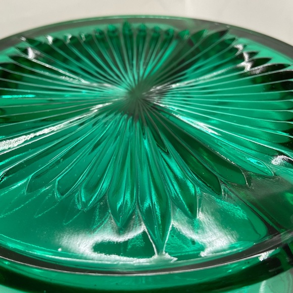 Vintage Teal Green Glass Divided Dish Trinket Vanity Retro Starburst Relish - Picture 7 of 9